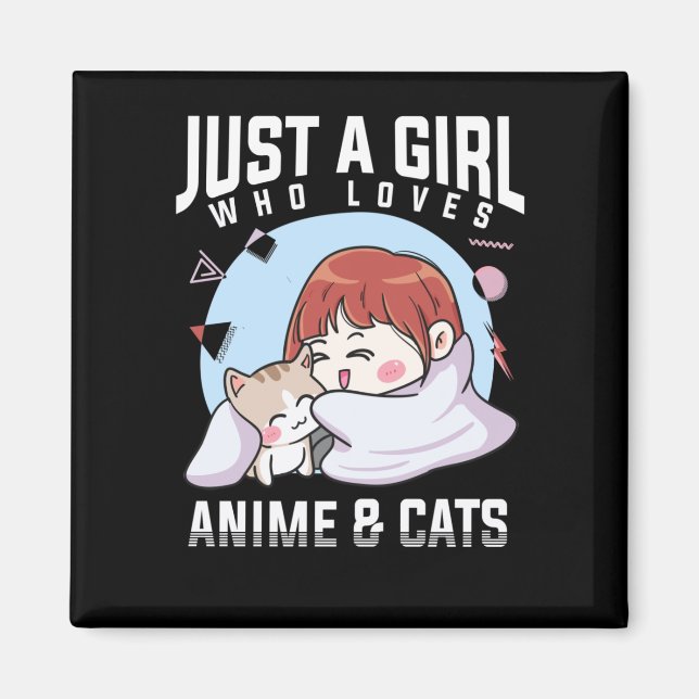Anime och katter Otaku Japansk Anime Girl Magnet (Framsidan)