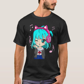 Anime och Music Girl för Tonåring Chibi Graphic An T Shirt