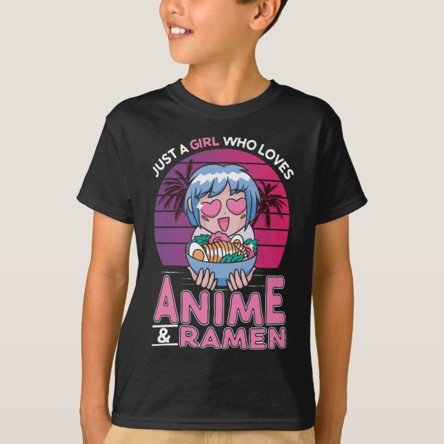 Anime och Ramen Girl Otaku Retro Japanska Manga T Shirt (Framsida)