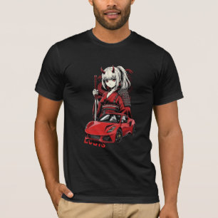 Anime Oni Tjej med Röd Sportbil T-Shirt