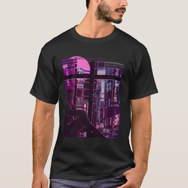 Anime Otaku Vaporwave Aesthetic Ledsen Anime T Shirt (Framsida)