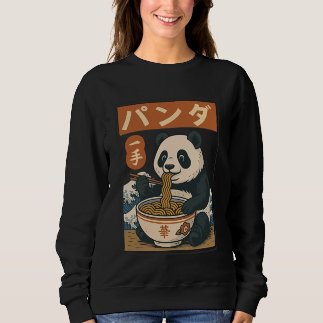 Anime Panda Eating Ramen Japanese Japan T Shirt (Framsida)
