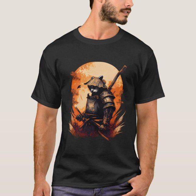 Anime Panda Kawaii Japanska Stil Samurai T Shirt (Framsida)