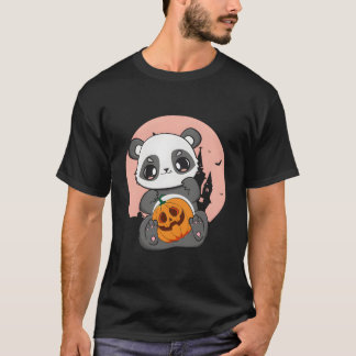 Anime Panda Med Pumpa För Kawaii Skräck Halloween T Shirt