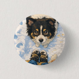 Anime Playful Dog Round Button Knapp