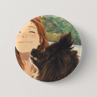 Anime Playful Puppy Round Button Knapp