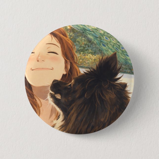 Anime Playful Puppy Round Button Knapp (Framsida)
