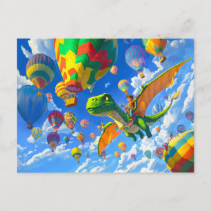 Anime pojke flygande dinosaurie drakar och ballong helg vykort