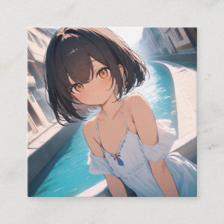 Anime Poolside Fyrkantigt Visitkort