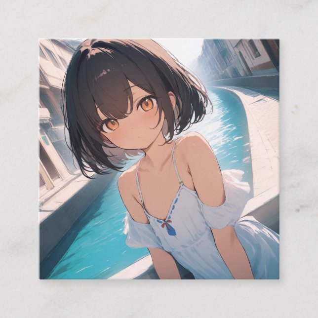 Anime Poolside Fyrkantigt Visitkort (Framsida)