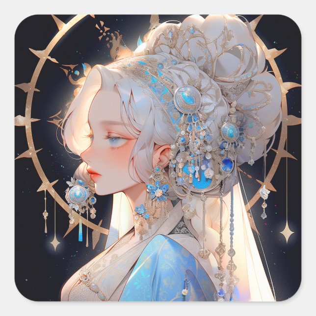 Anime Princess Fantasy Art Fyrkantigt Klistermärke (Framsida)