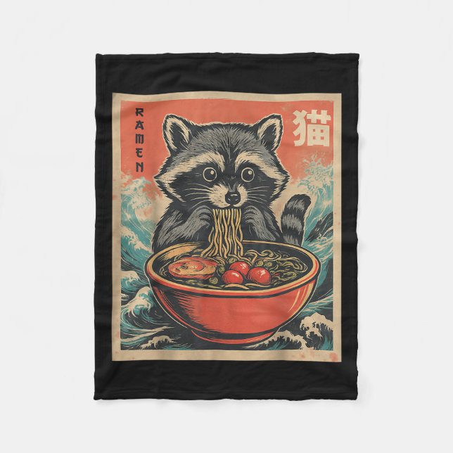 Anime Raccoon Ramen Japansk Funny Kawaii Gift Mana Fleecefilt (Framsidan)