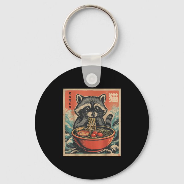 Anime Raccoon Ramen Japansk Funny Kawaii Gift Mana Nyckelring (Framsida)