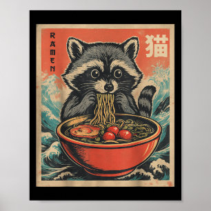 Anime Raccoon Ramen Japansk Funny Kawaii Gift Mana Poster