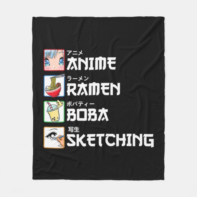 Anime Ramen Boba Sketching Japanska Manga Mjölk Te Fleecefilt (Framsidan)