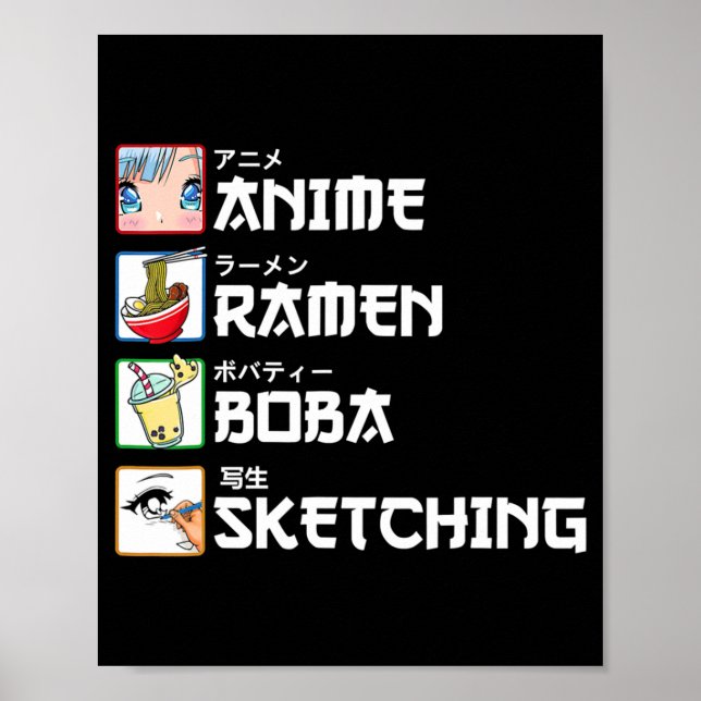 Anime Ramen Boba Sketching Japanska Manga Mjölk Te Poster (Framsidan)