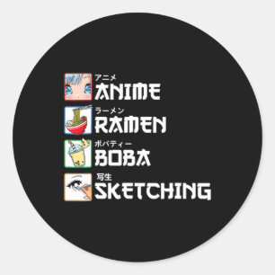 Anime Ramen Boba Sketching Japanska Manga Mjölk Te Runt Klistermärke
