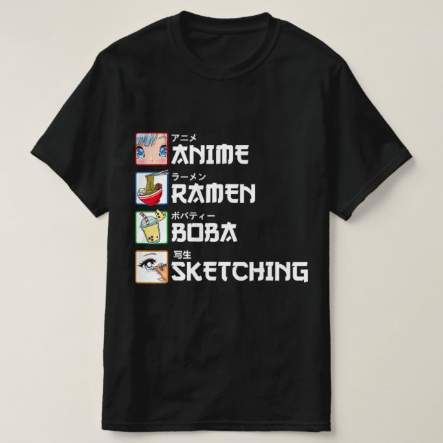 Anime Ramen Boba Sketching Japanska Manga Mjölk Te T Shirt (Design framsida)