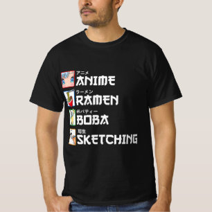 Anime Ramen Boba Sketching Japanska Manga Mjölk Te T Shirt