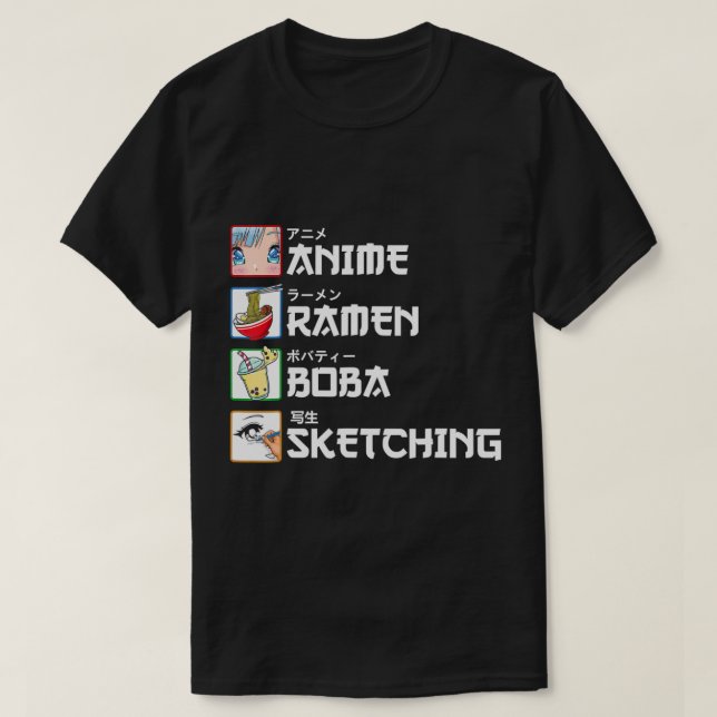 Anime Ramen Boba Sketching Japanska Manga Mjölk Te T Shirt (Design framsida)