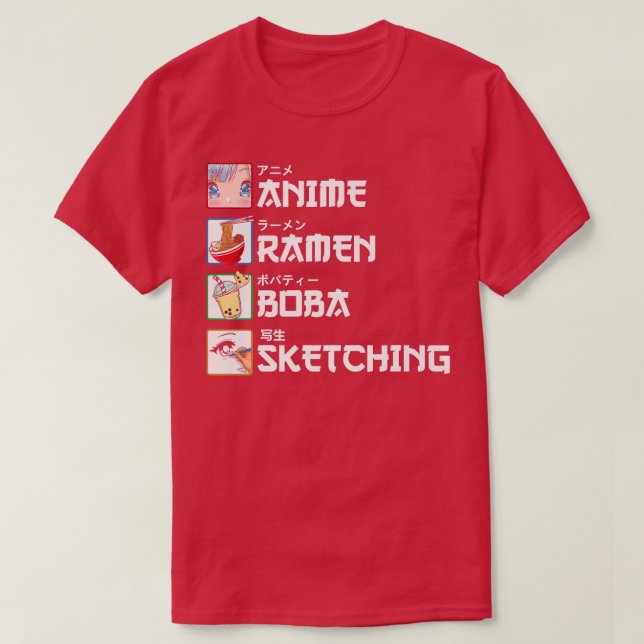 Anime Ramen Boba Sketching Japanska Manga Mjölk Te T Shirt (Design framsida)