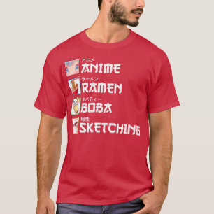 Anime Ramen Boba Sketching Japanska Manga Mjölk Te T Shirt