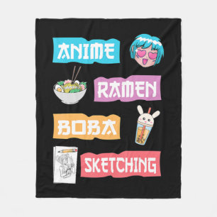 Anime Ramen Boba Sketching Kawaii Anime Älskare Me Fleecefilt