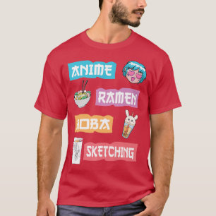 Anime Ramen Boba Sketching - Kawaii Anime Älskare  T Shirt