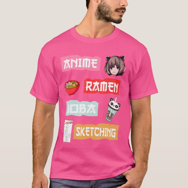 Anime Ramen Boba Sketching - Kawaii Anime Älskare  T Shirt (Framsida)