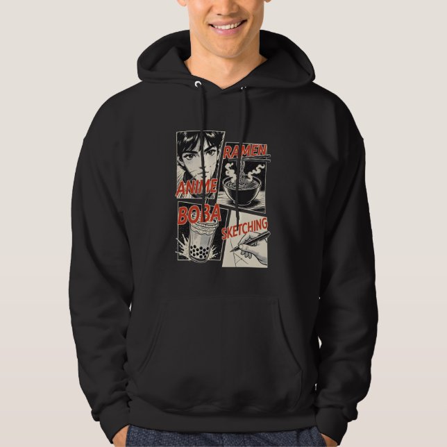 Anime Ramen Boba Tea Bubble Sketching Manga Hobby  Hoodie (Framsida)