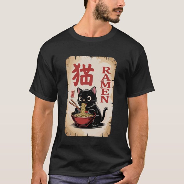 Anime Ramen Cat Cute Noodle Food Lover Theme T Shirt (Framsida)