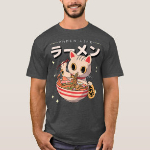 Anime Ramen Cat Japanska Noodles Retro Guld Lucky T Shirt