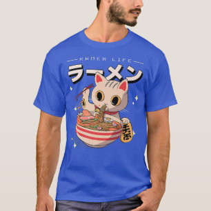 Anime Ramen Cat Japanska Noodles Retro Guld Lucky T Shirt