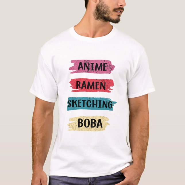 Anime Ramen Sketching Boba T Shirt (Framsida)