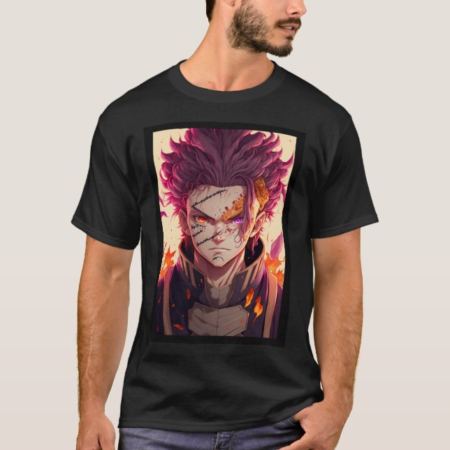 Anime Red Hair Warrior God T Shirt (Framsida)