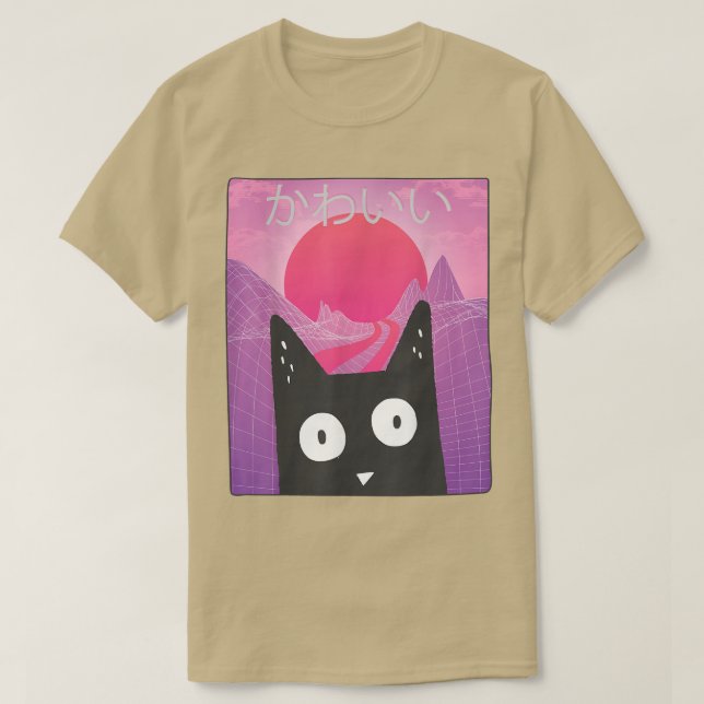 Anime Retro Kitten Neko Synthwave Japan 80s Manga  T Shirt (Design framsida)