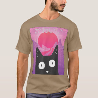 Anime Retro Kitten Neko Synthwave Japan 80s Manga  T Shirt