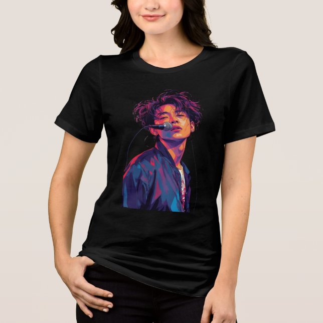 Anime Rocksångare Vibrant Pop Art T Shirt (Framsida)