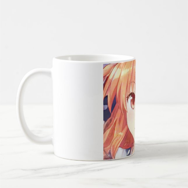 Anime rödhårig flicka plommonfärgade ögon kaffemugg (Vänster)