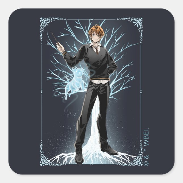 Anime Ron Weasleys Jack Russell Terrier Patronus Fyrkantigt Klistermärke (Framsida)