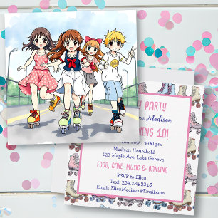 Anime Rullskridsko-tematisk Födelsedagsfest Inbjudningar