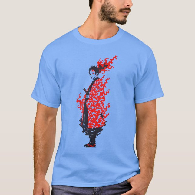Anime Samurai Fiery Warrior  Japansk Anime T Shirt (Framsida)