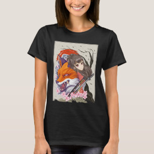 Anime Samurai Fox Otaku Japansk flicka T Shirt