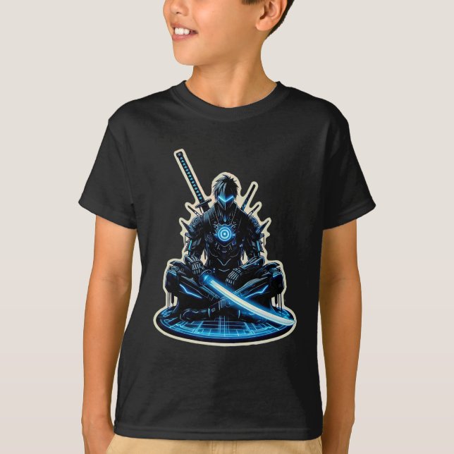 Anime Samurai Gamer Warrior Sci-fi Cyber Punk Futu T Shirt (Framsida)