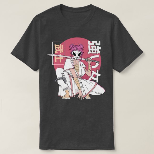 Anime Samurai Warrior med japansk Fo Kitsune Mas T Shirt (Design framsida)