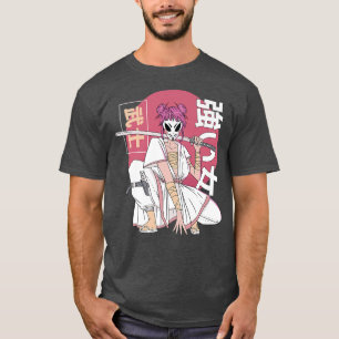 Anime Samurai Warrior med japansk Fo Kitsune Mas T Shirt