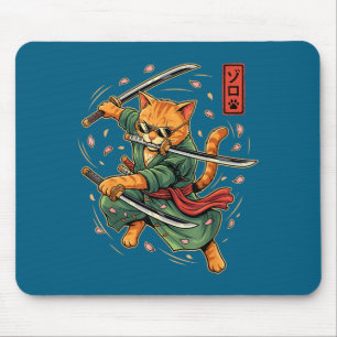 Anime Samuraj Katt Tre Svärd Japansk Stil Konst Musmatta