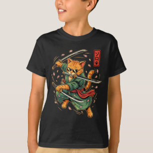Anime Samuraj Katt Tre Svärd Japansk Stil Konst T Shirt