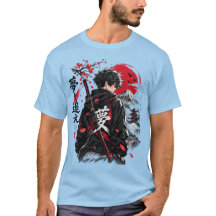 Anime Samuraj Krigare Japansk Stil T-Shirt – Röd
