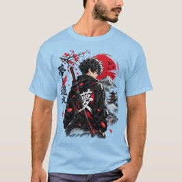 Anime Samuraj Krigare Japansk Stil T-Shirt – Röd